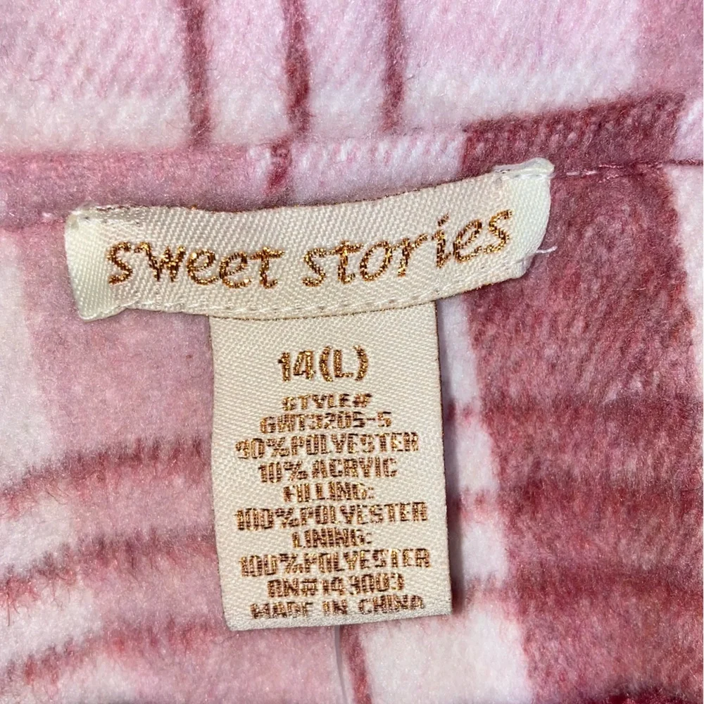 Girl’s Large Fleece jacket Quilted Lining Pink Plaid Sweet Stories NWT